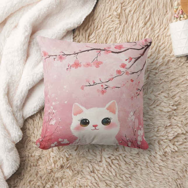 Gato lindo en las flores de Sakura almohada decora (Manta)