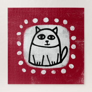 Gato Lindo En Rompecabezas De Jigsaw Rojo