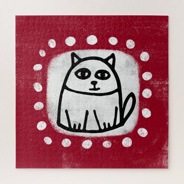Gato Lindo En Rompecabezas De Jigsaw Rojo (Vertical)