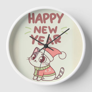 gato lindo feliz año nuevo reloj