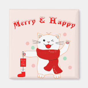 Gato Lindo Feliz y Alegre Imán Navideño Adorable