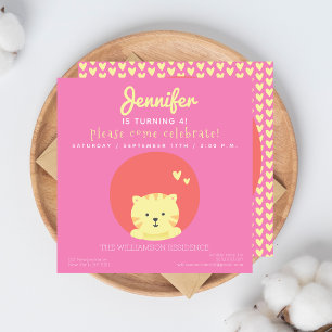 Gato lindo - Niños rosados calientes Invitación a 