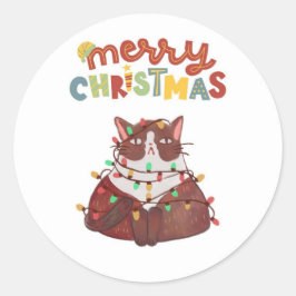 gato lindo pegatinas redondas clásicas Feliz Navid