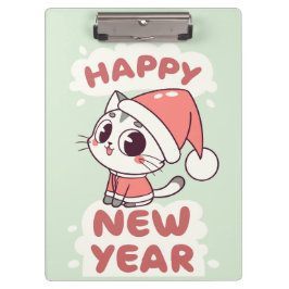 gato lindo portapapeles de feliz año nuevo