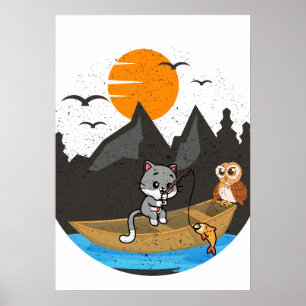 Gato Lindo y Barco de Pesca de Búho Arte de la Nat