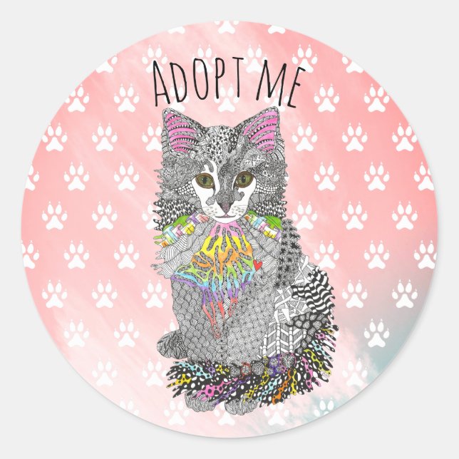Gato lindo y colorido adopta a mí Pegatina (Anverso)
