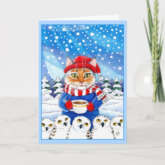 Gato lindo y tarjeta nevosa del invierno del (Anverso)