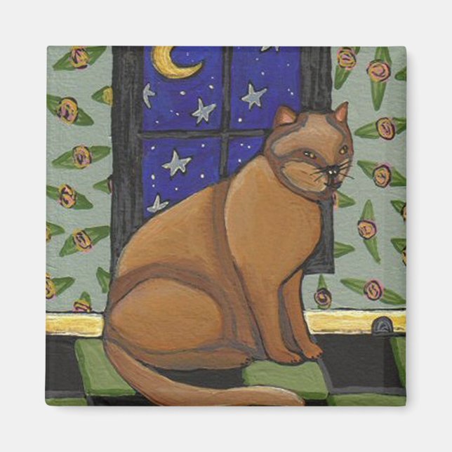 Gato, Luna y Estrellas - imán (Frente)