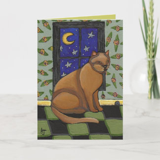 Gato, luna y estrellas - tarjeta de saludo