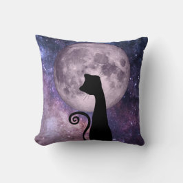 Gato lunar en Cojín decorativo rosa y púrpura