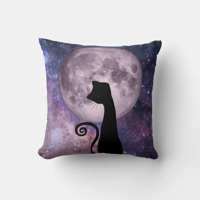 Gato lunar en Cojín decorativo rosa y púrpura (Anverso)