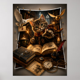 Gato Mago Mágico Arte de Pared 3D Fantasía con Efe