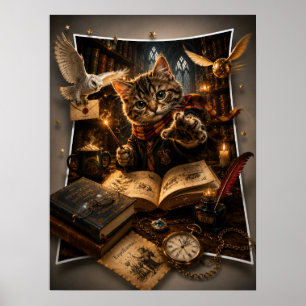 Gato Mago Mágico Arte de Pared 3D Fantasía con Efe