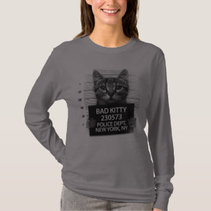 Gato malo policía arresto foto divertida camiseta