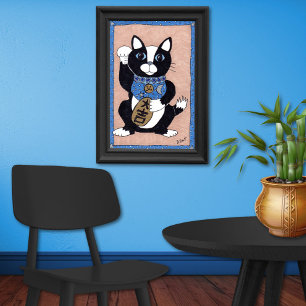 Gato Maneki Neko Japonés con Esmoquin Arte Folclór