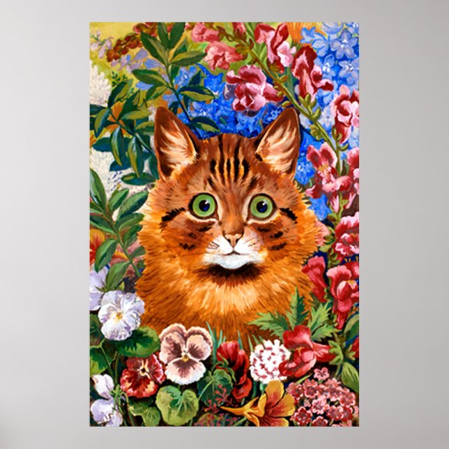 Gato Marrón Entre La Impresión Poster De Flores (Frente)