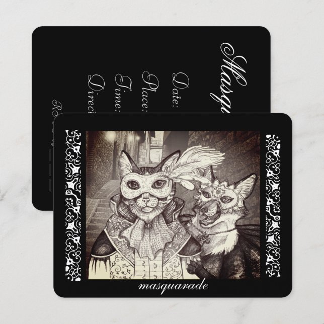 Gato Masquarade, invitaciones de fiesta (Anverso / Reverso)