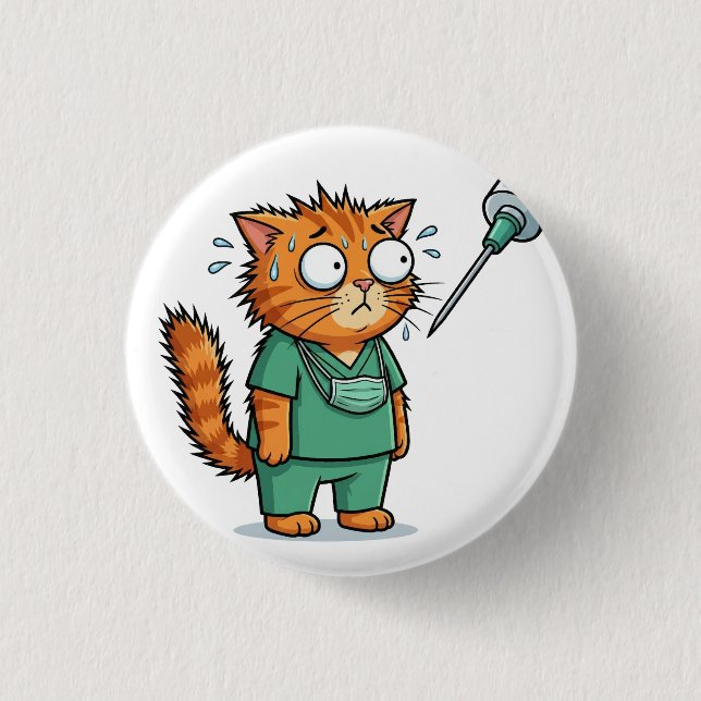 Gato Médico Divertido Con Botón De Jeringa (Anverso)