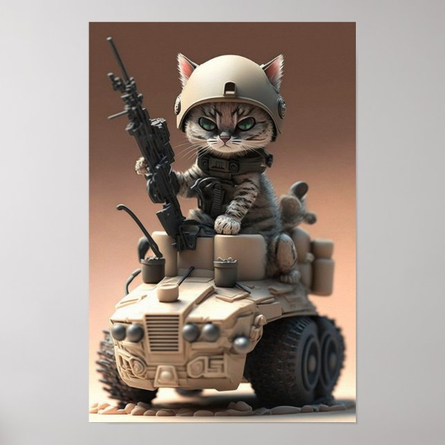 Gato militar de arte poster (Frente)
