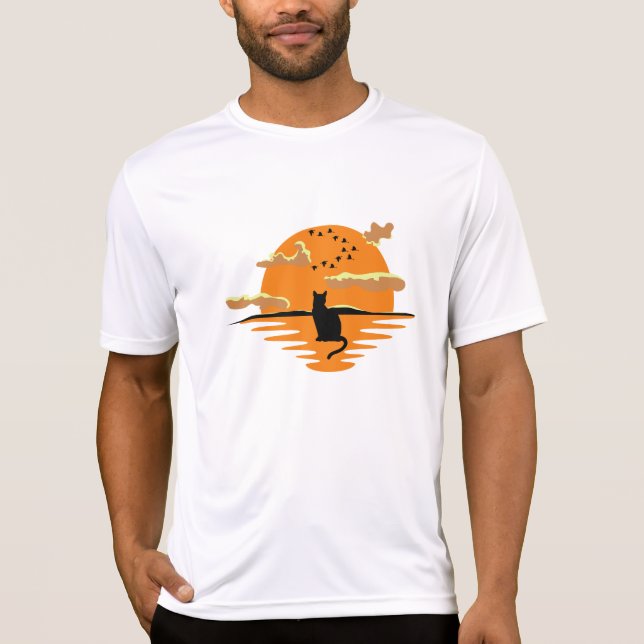 Gato mirando la camiseta de la puesta de sol (Anverso)