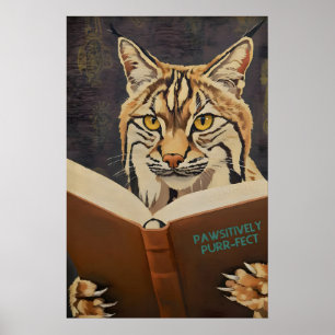 Gato montés caprichoso leyendo arte de libro impre