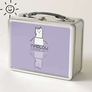 Gato Morado Lindo Reflejo Doodle Nombre Personaliz