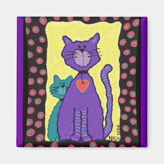 Gato morado y gatito - imán