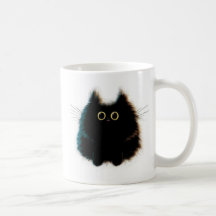 Gato mullido divertido en la taza de café