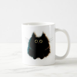 Gato mullido divertido en la taza de café