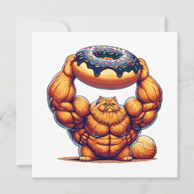 Gato musculoso levantando donut (Anverso)