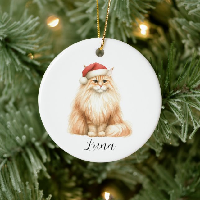 Gato Naranja acuarela en el ornamento de Santa Hat (Árbol)