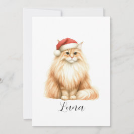 Gato Naranja acuarela en tarjeta navideña Santa Ha