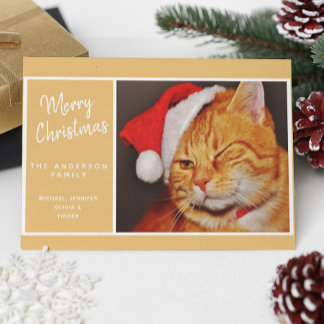 Gato Naranja Divertido Feliz Navidad con Sombrero