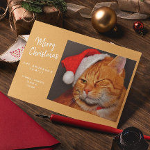 Gato Naranja Divertido Feliz Navidad con Sombrero
