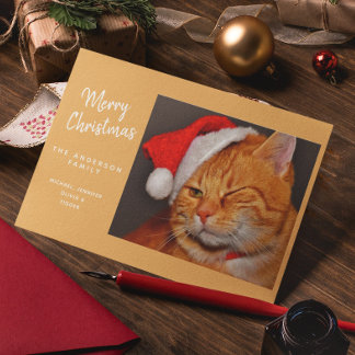 Gato Naranja Divertido Feliz Navidad con Sombrero