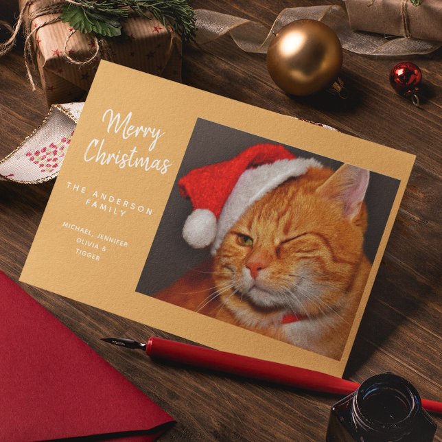 Gato Naranja Divertido Feliz Navidad con Sombrero  (Subido por el creador)