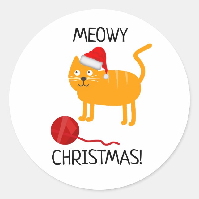 Gato Naranja Divertido Pegatina Meowy Navidad (Anverso)