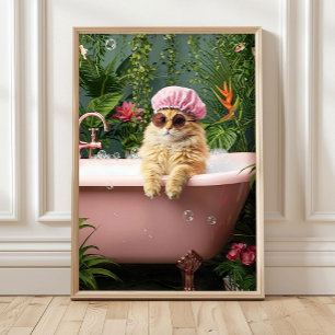 Gato Naranja en Bañera Rosa Impresión Póster Diver
