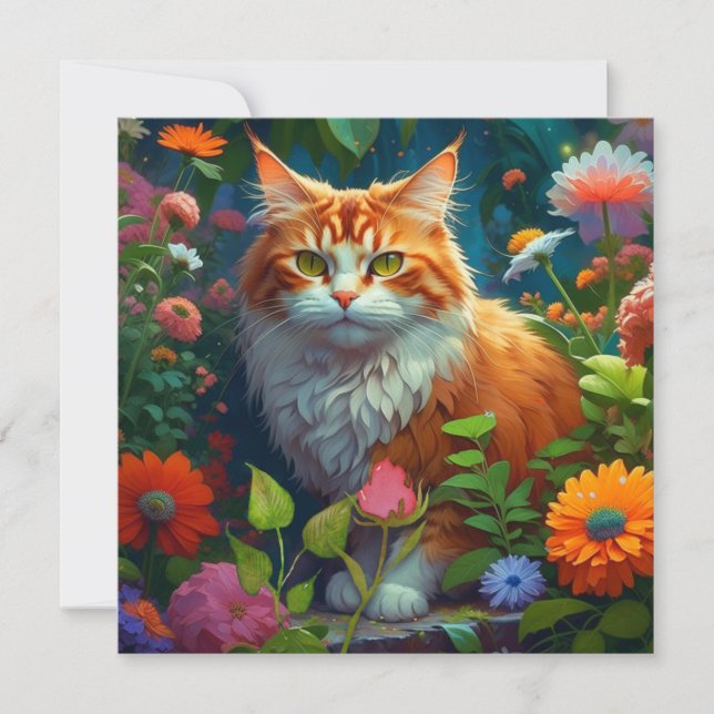 Gato Naranja lindo en las flores (Anverso)