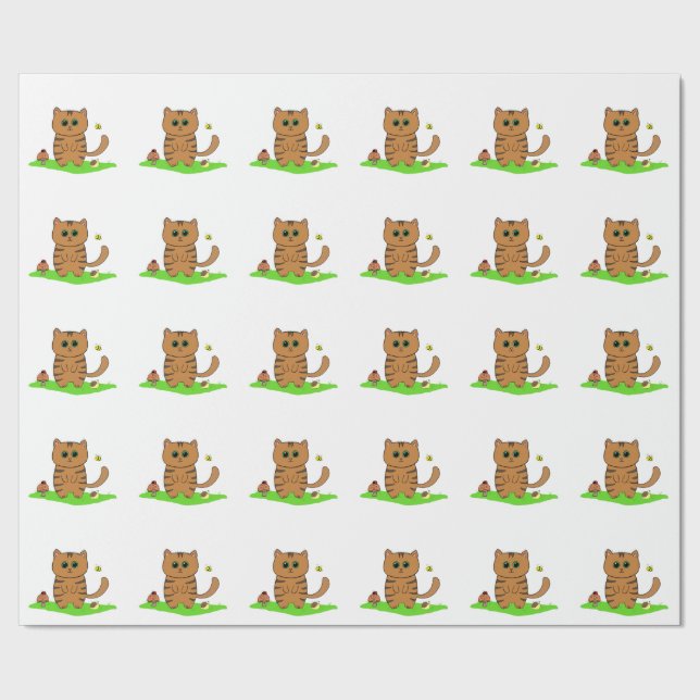 Gato Naranja lindo en papel envuelto en pradera ve (Costura)