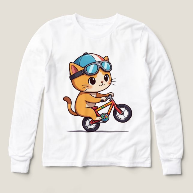 Gato Naranja lindo montando una camiseta para niño (Diseño frontal)
