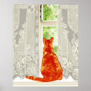 Gato naranja mirando la ventana Arte tradicional
