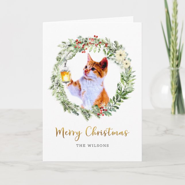 Gato navidad en guirnalda con linterna (Anverso)