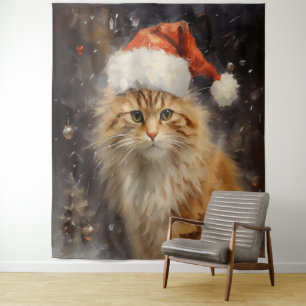 Gato navidad en tapiz impresionista