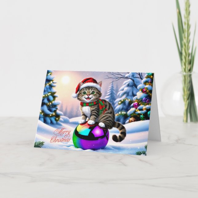 Gato Navidad lindo al aire libre (Anverso)