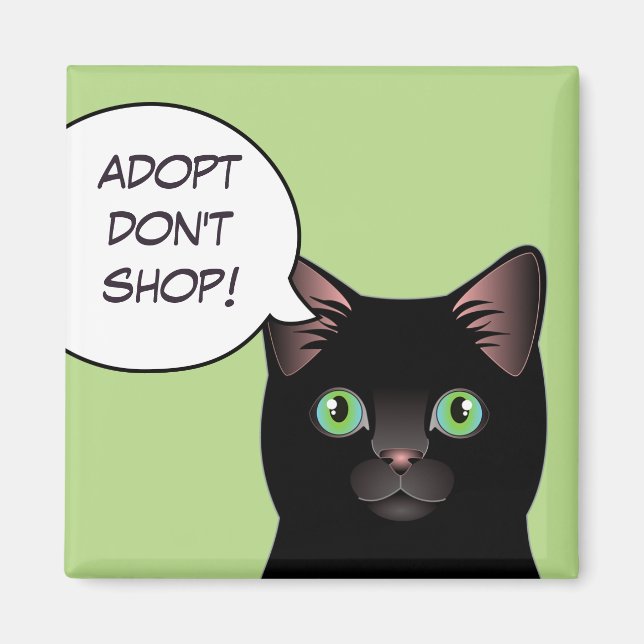 Gato negro adopta no comprar imán de refugio (Frente)