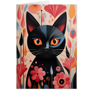 Gato Negro Adorable Con Flores Rosa En Blanco Dent