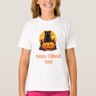 Gato Negro Adorable en Calabaza Camiseta de Hallow