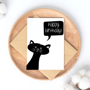 Gato Negro Adorable - Tarjeta de Feliz Cumpleaños