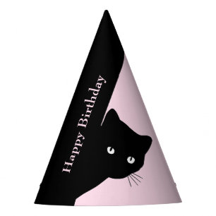 Gato negro astuto sombrero de fiesta rosa